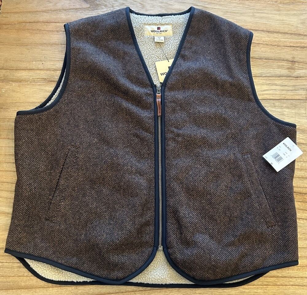 Vtg NWT Woolrich Koot Vest Mens Size XL Brown Buckskin Wool Sherpa Zip Outdoor